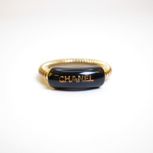 Chanel Vintage Chanel Logo Black and Golden Ring #12