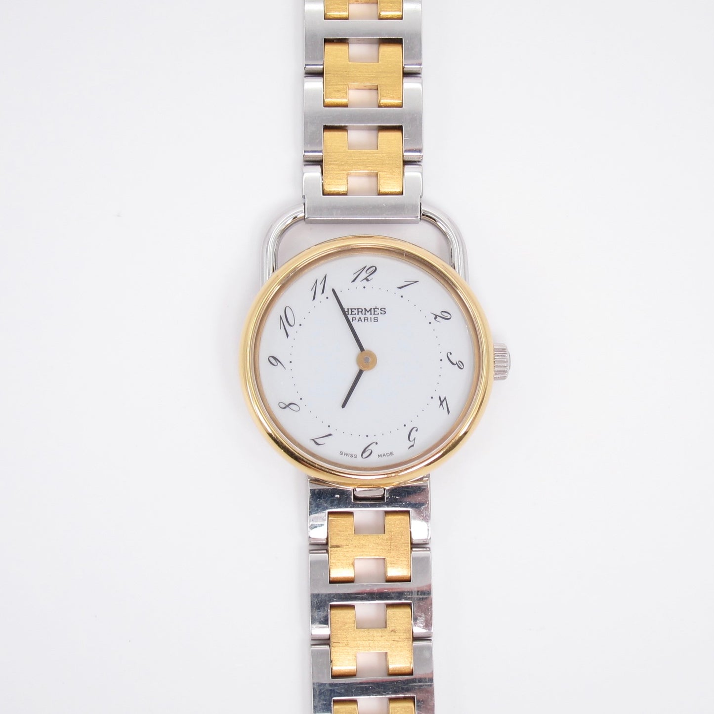 Hermes Vintage Arceau White Face with H Bracelet Two Tone Watch