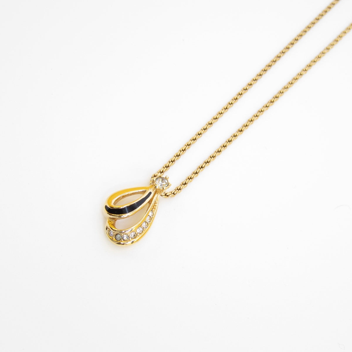 Christian Dior Vintage Black Teardrop Rhinestone Gold-Tone Necklace