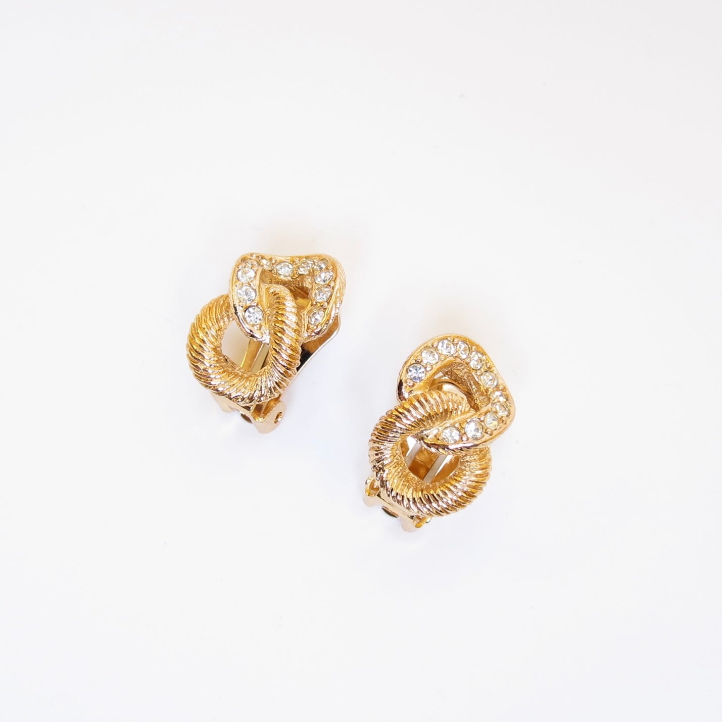 Christian Dior Vintage Link and Rhinestone Golden Clip-on Earrings