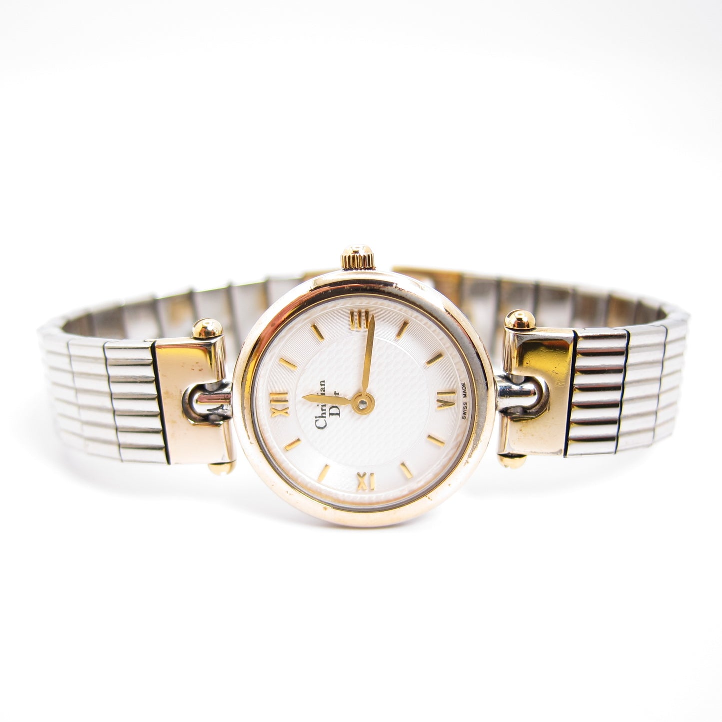 Christian Dior Vintage Round White Face Two Tone Watch