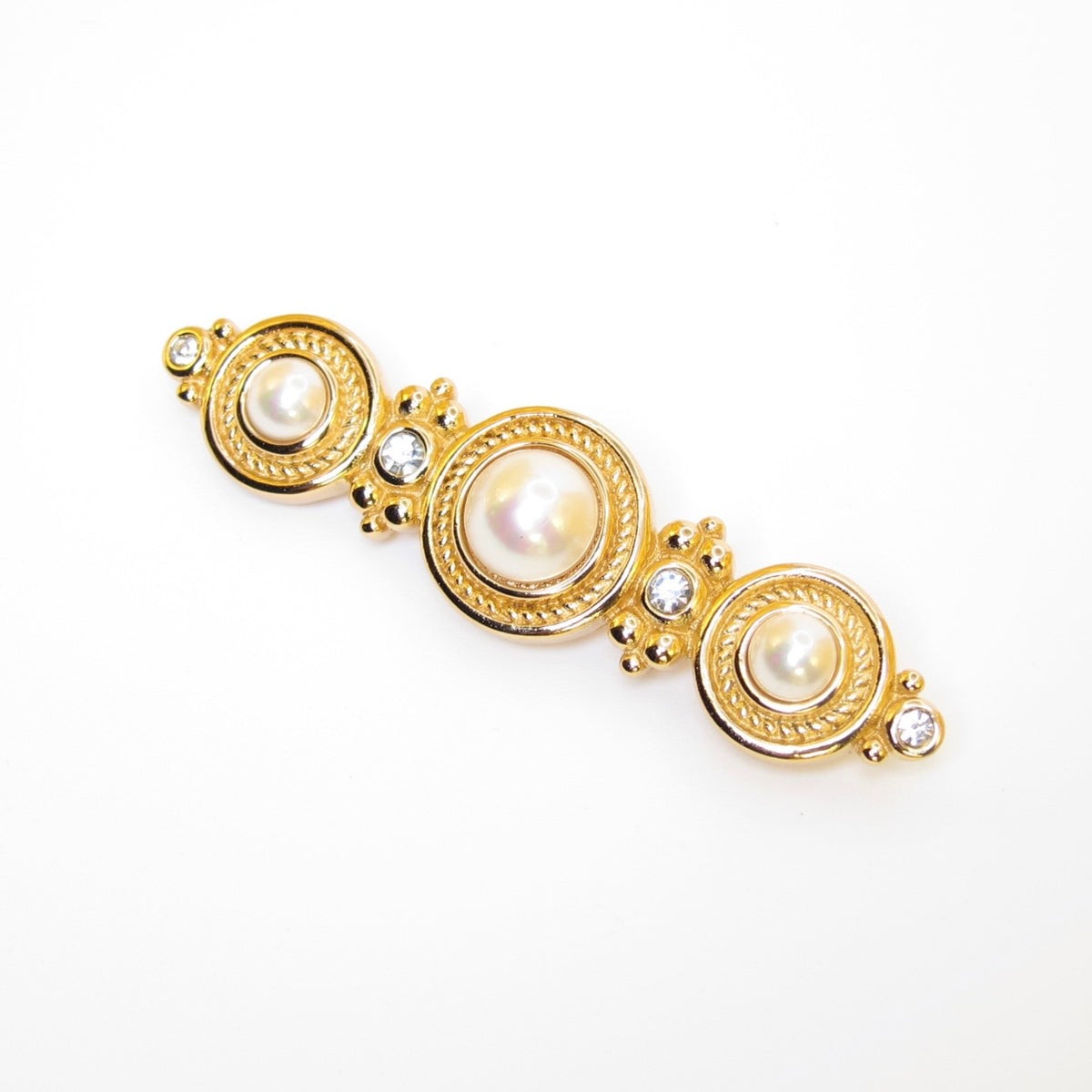 Christian Dior Vintage Pearl and Rhinestone Golden Brooch