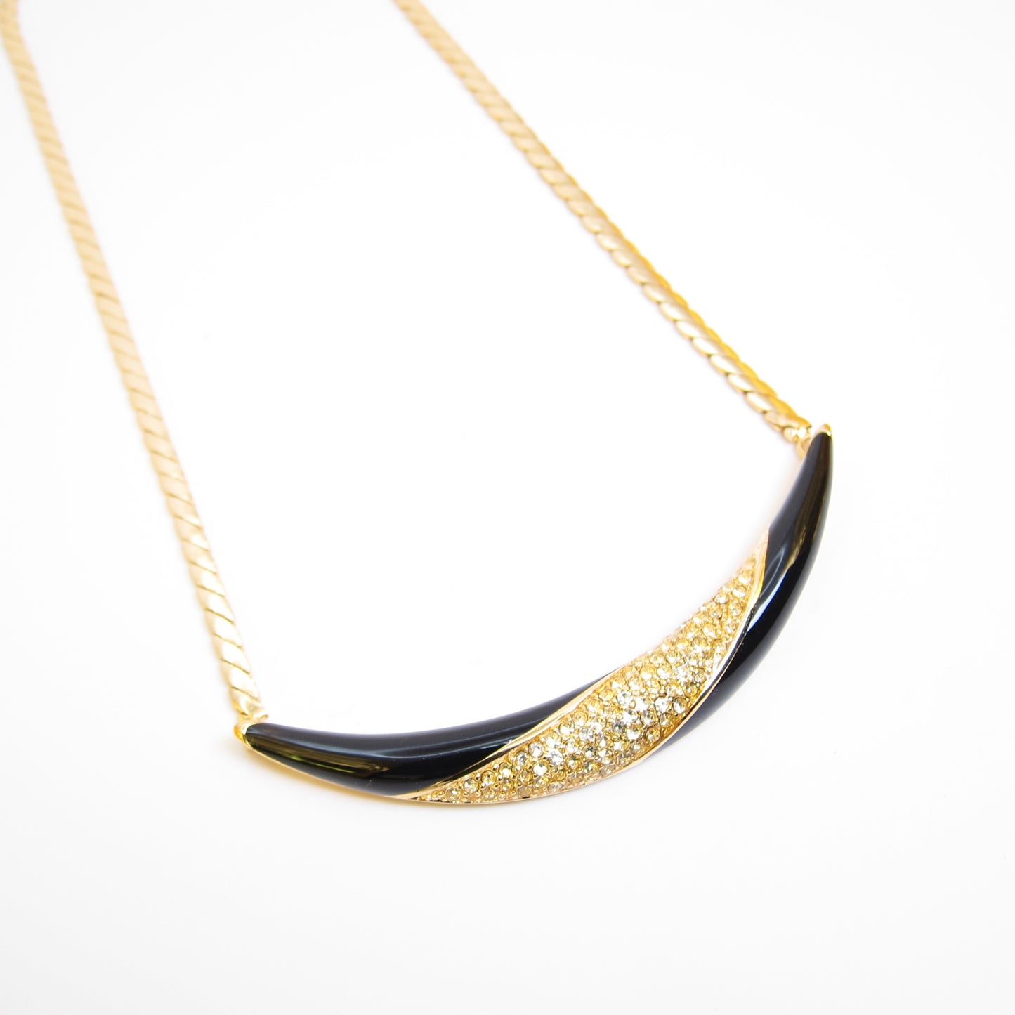 Christian Dior Vintage Black and Rhinestone Golden Necklace
