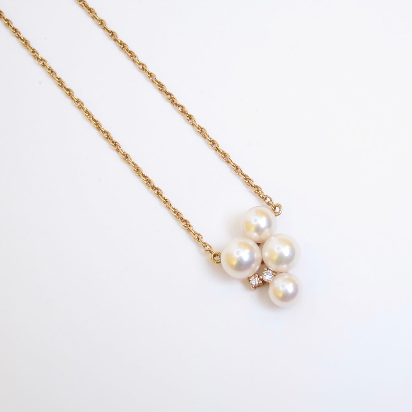 Tasaki Vintage 18K Gold Akoya Pearl and 0.04ct Diamond Necklace