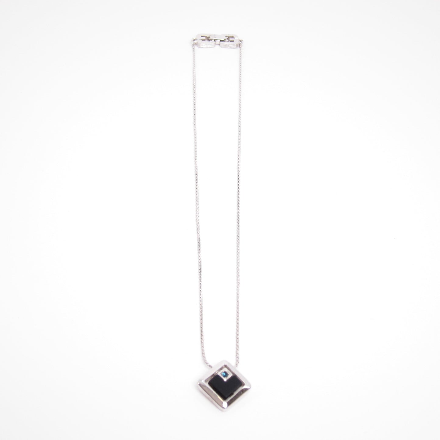 Givenchy Vintage Geometric Black and Blue Color Stone Silver Pendant Necklace
