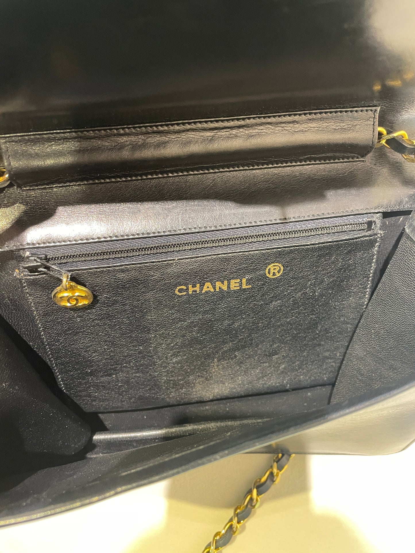 Chanel Vintage Golden CC Logo Black Calfskin Shoulder Bag With Chain
No Sticker, Unclear Year