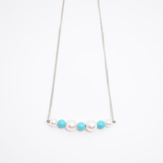 Mikimoto Vintage Akoya Pearl and Turquoise Silver Necklace