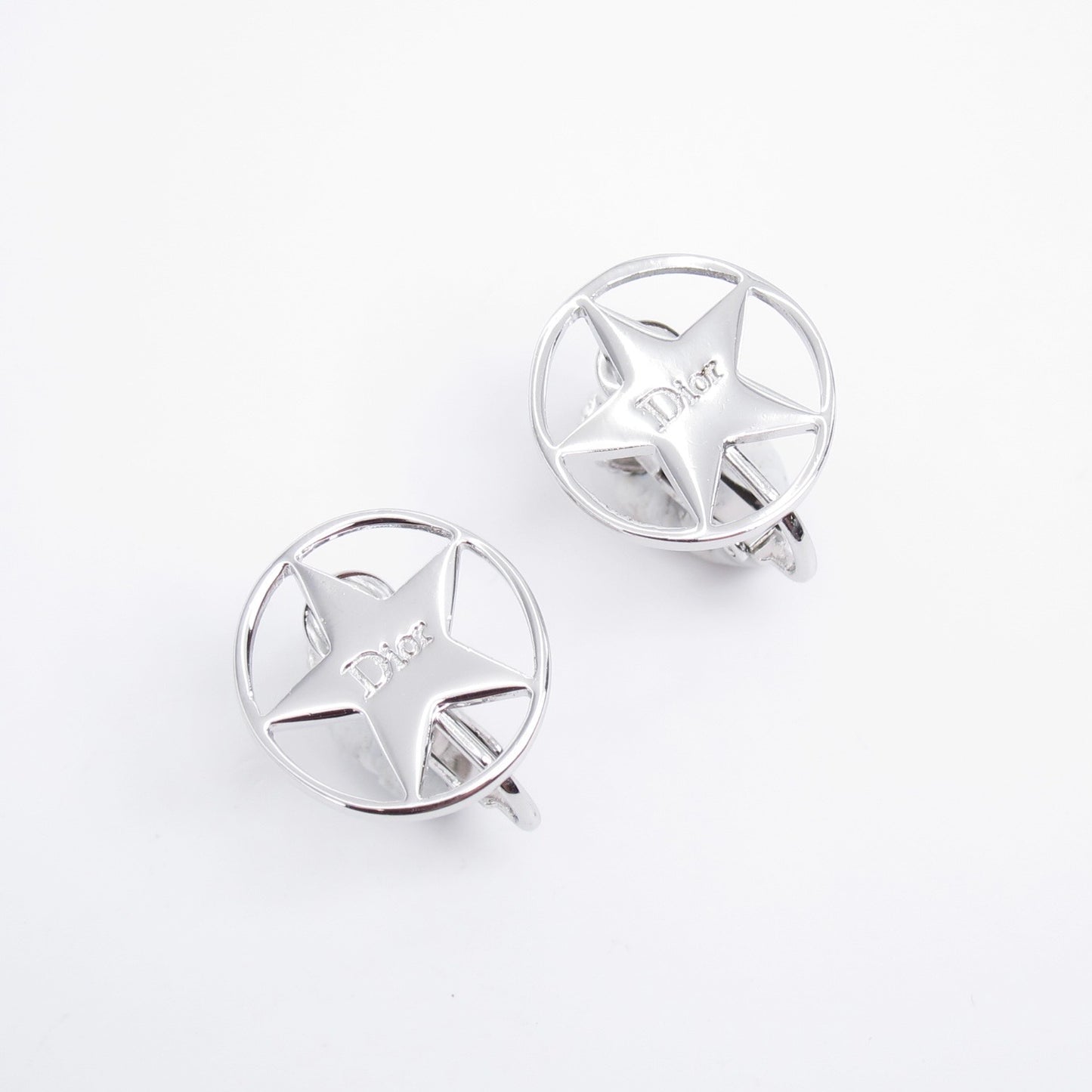 Christian Dior Vintage Dior Logo Star Silver Clip-on Earrings