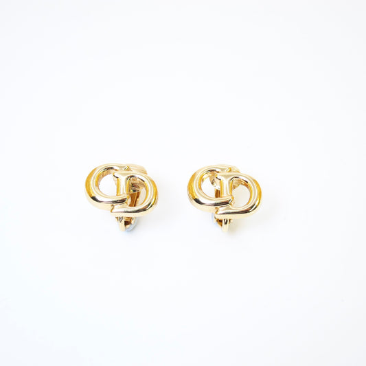Christian Dior Vintage CD Logo Golden Clip-on Earrings