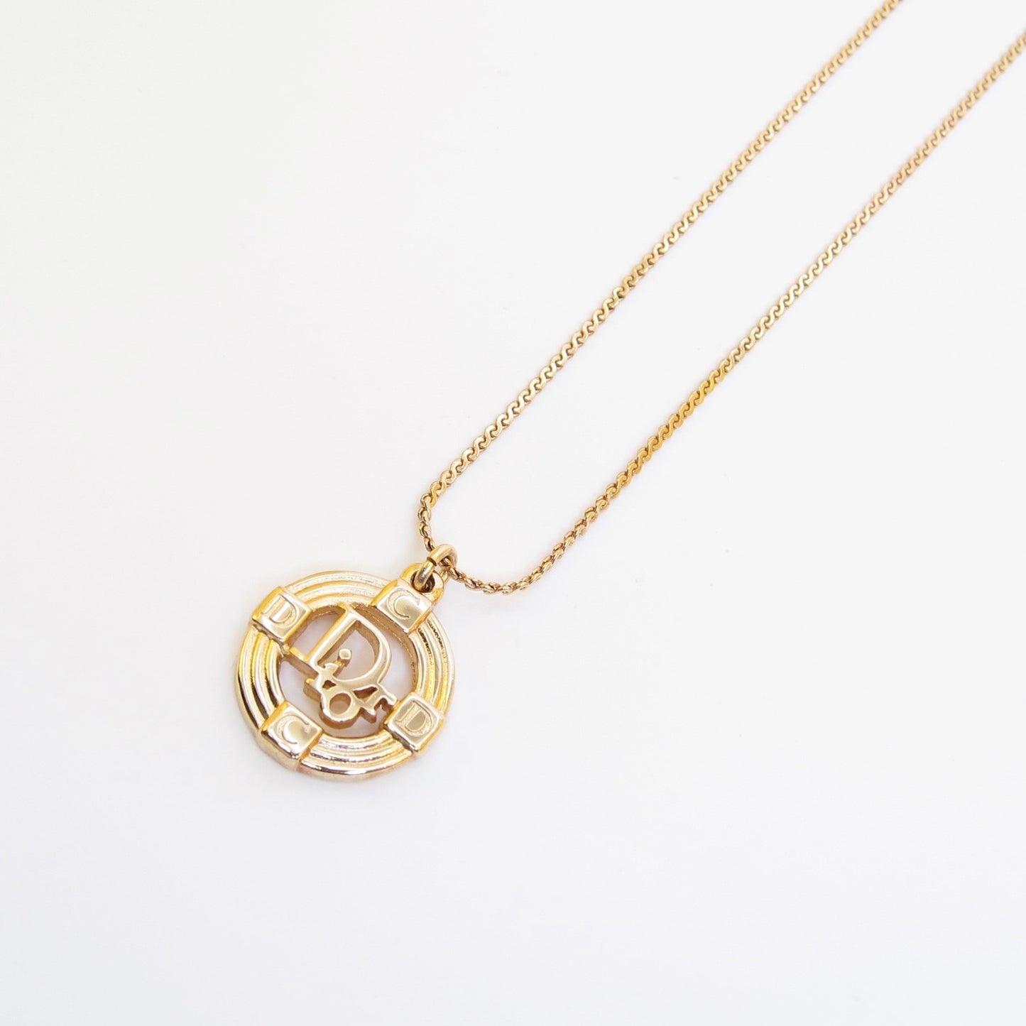 Christian Dior Vintage Dior and CD Logo in Circle Golden Necklace