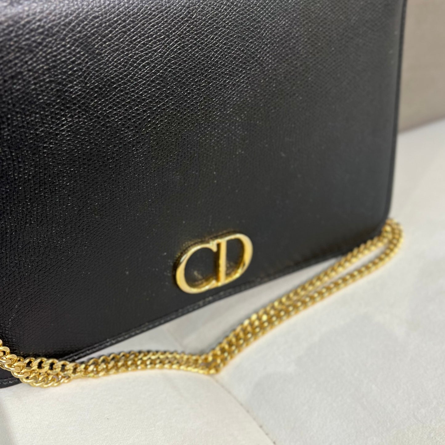 Christian Dior Vintage 3-Ways Cd Logo Black Leather Shoulder Bag With Golden Chain Strap