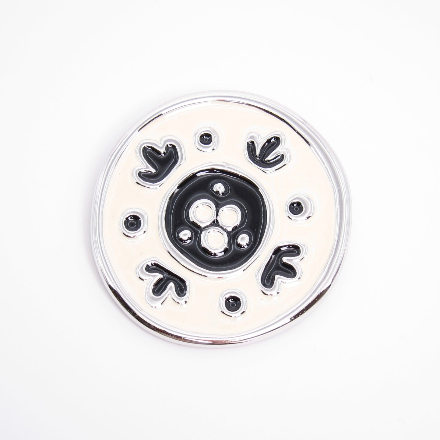 Givenchy Vintage Round White and Black Silver Brooch