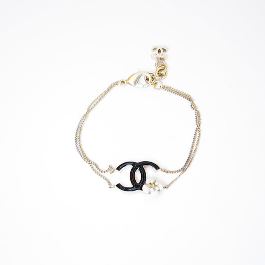 Chanel Vintage CC Logo and Flower Golden Bracelet