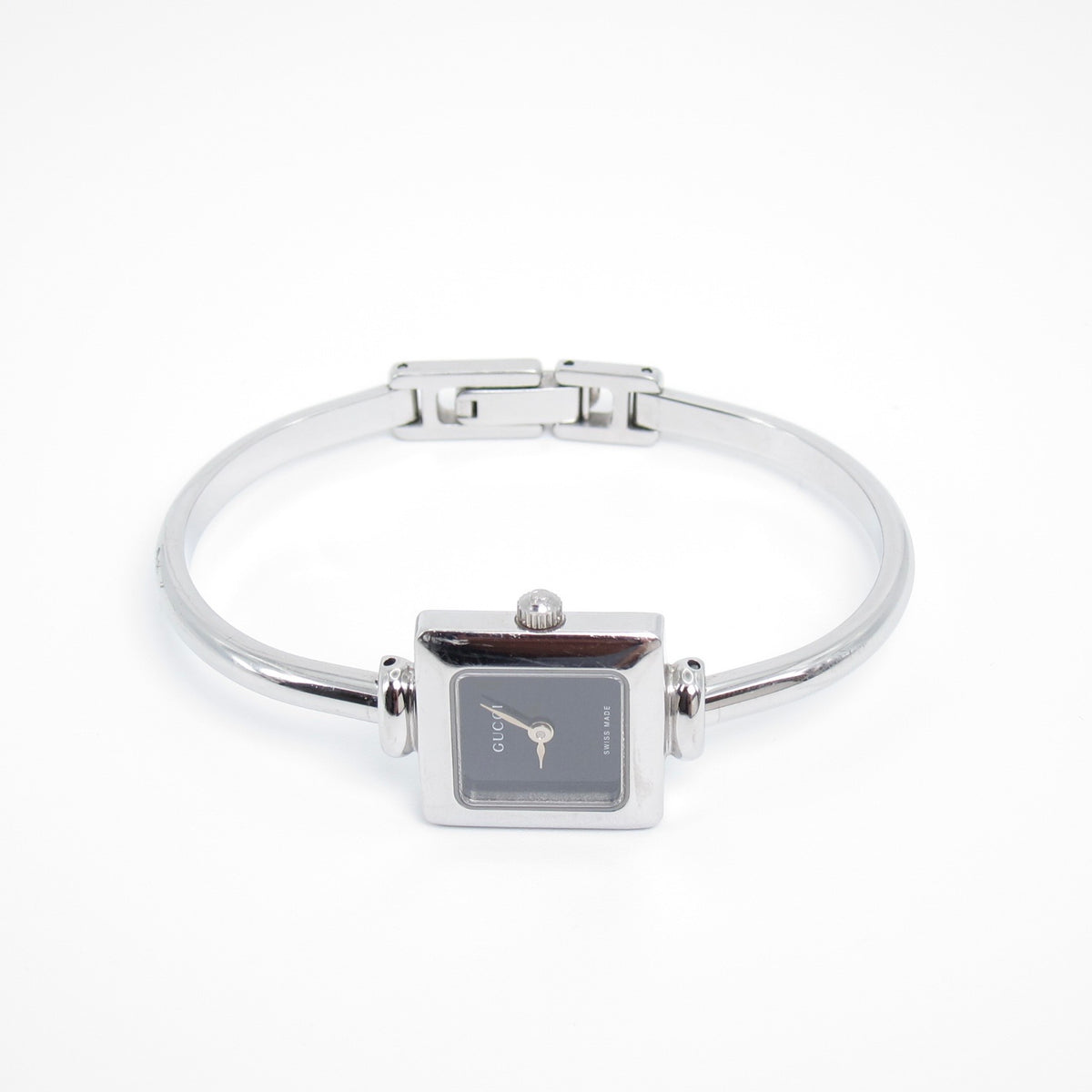 Gucci Vintage 1900L Black Square Dial Silver-Tone Bangle Watch