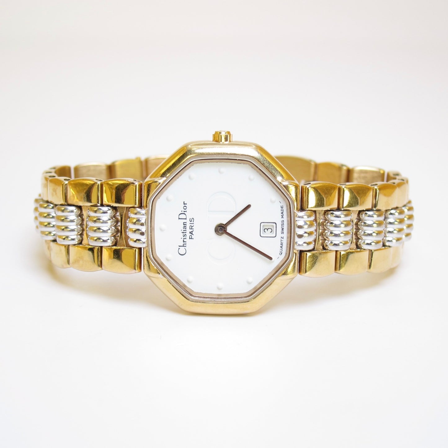 Christian Dior Vintage Octagon White Face with Date Two Tone Watch