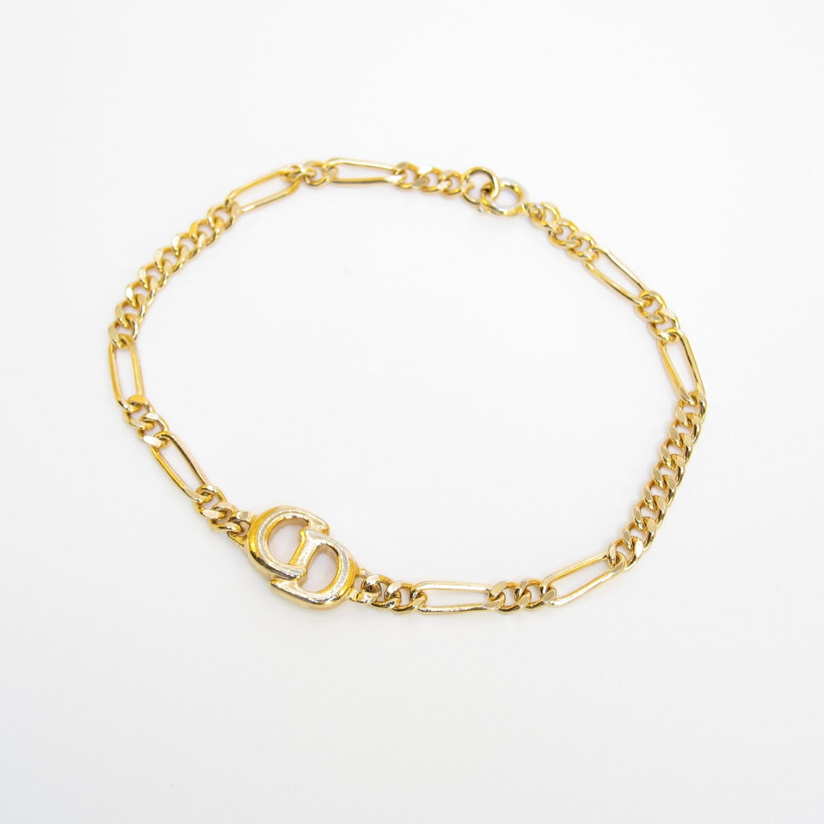 Christian Dior Vintage Oval CD Charm Gold-Tone Bracelet