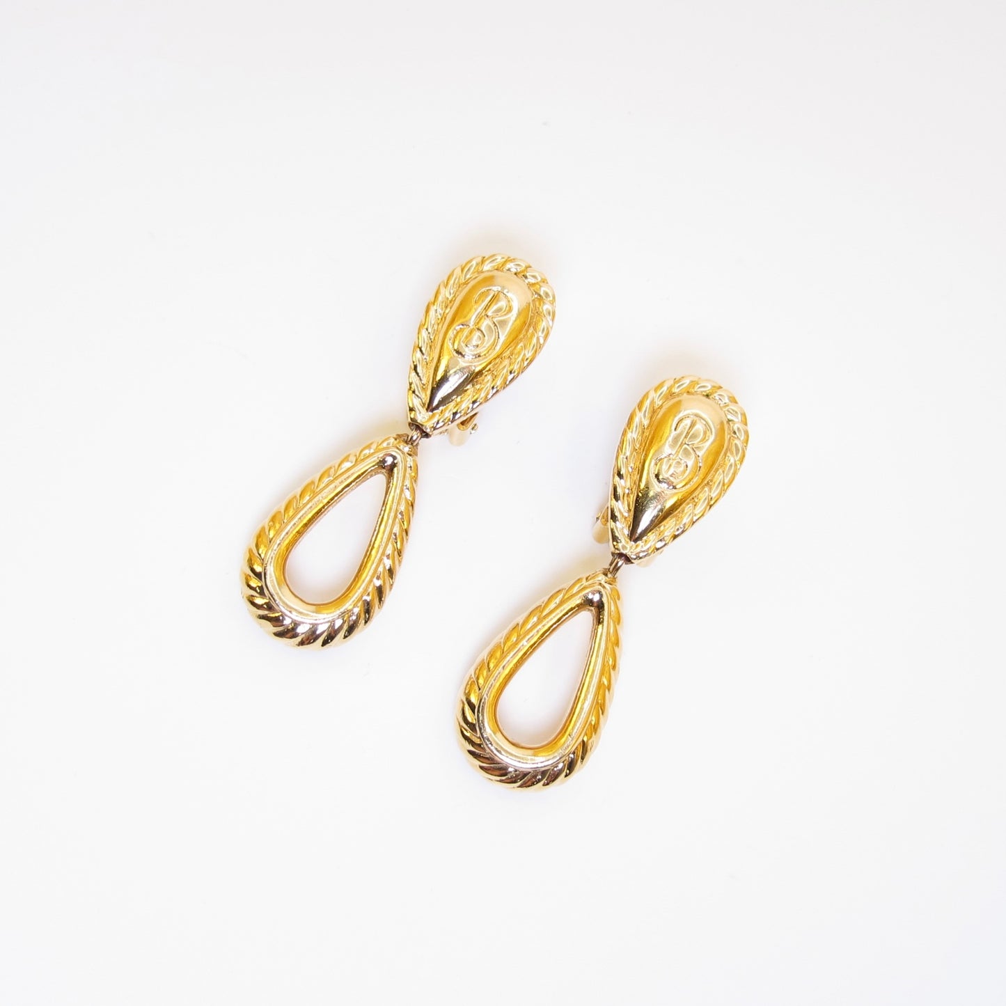 Burberry Vintage B Logo Drop Shaped Dangle Golden Clip-on Earrings