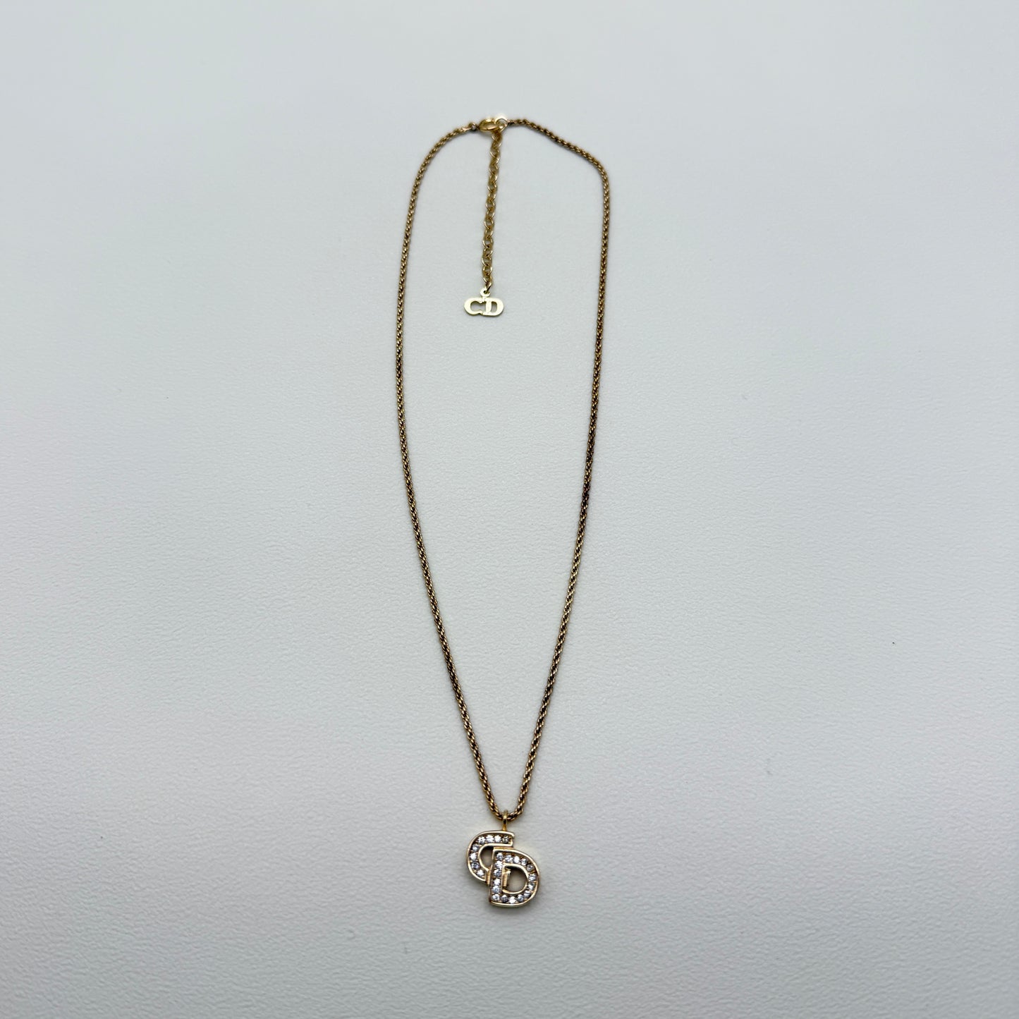 Christian Dior Vintage CD Logo with Rhinestone Golden Necklace