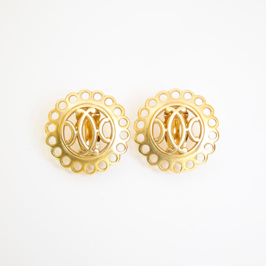 Hermes Vintage Stylish Round Shape Golden Clip-on Earrings