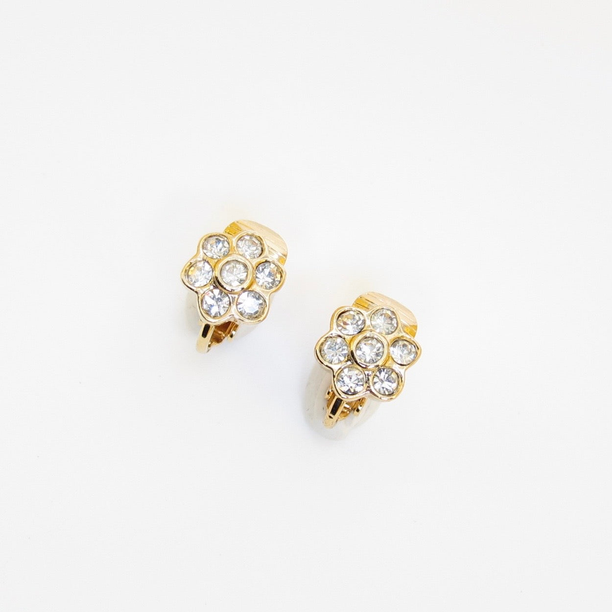 Christian Dior Vintage Crystal Flower Clip-On Earrings