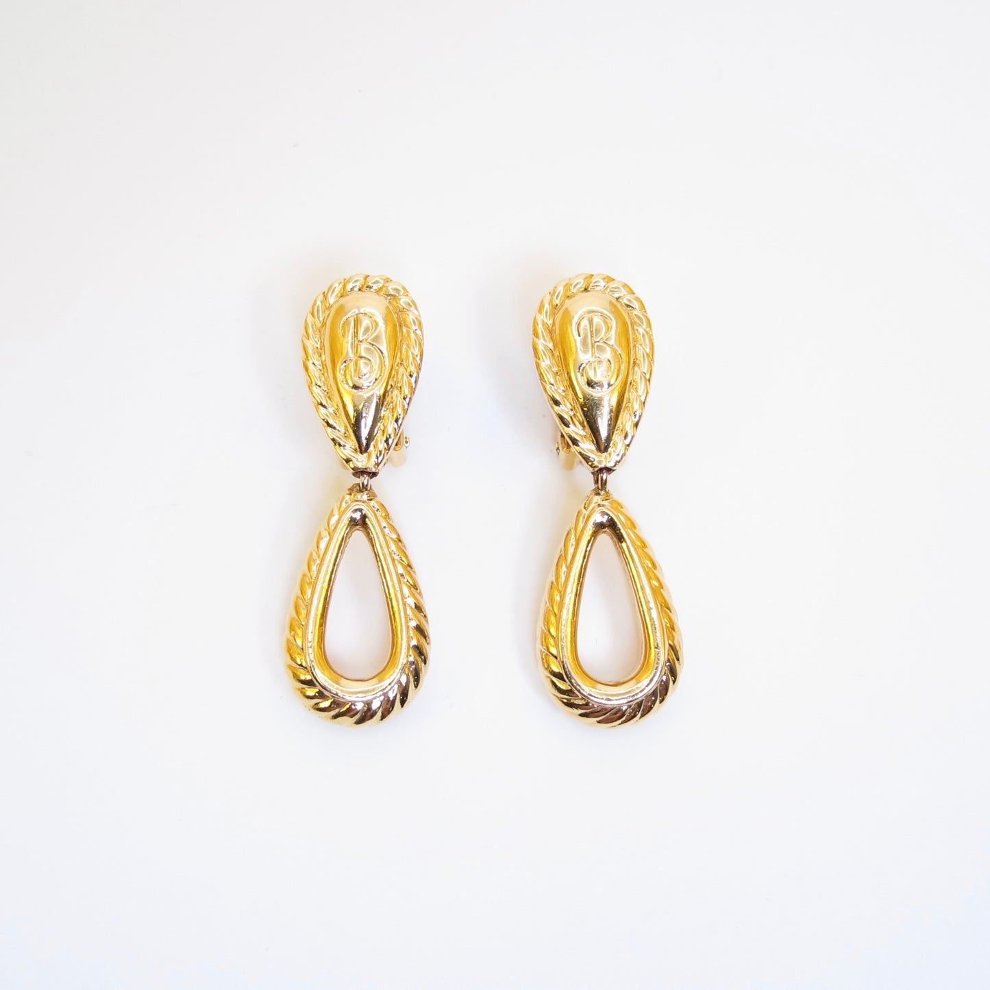 Burberry Vintage B Logo Drop Shaped Dangle Golden Clip-on Earrings