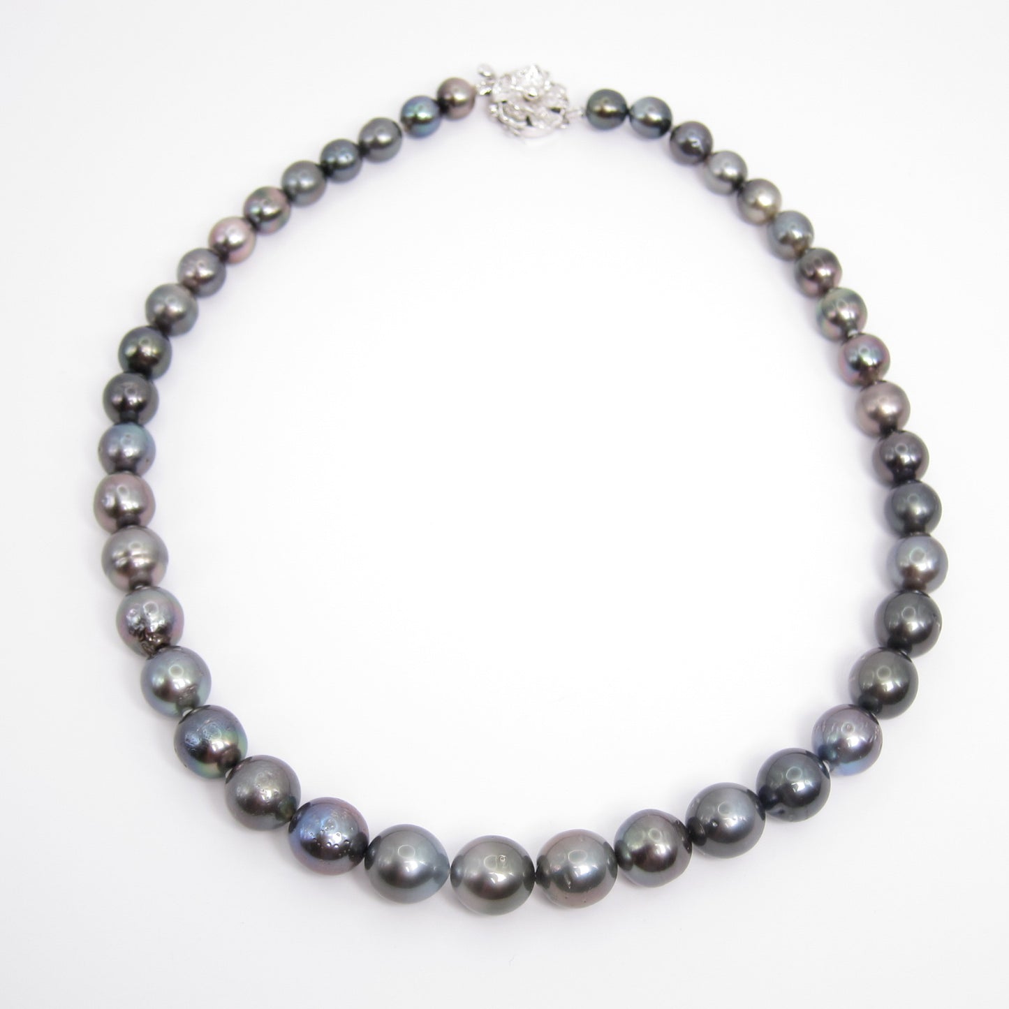 No Brand Vintage Black South Sea Pearl with Silver Flower Buckle Necklace