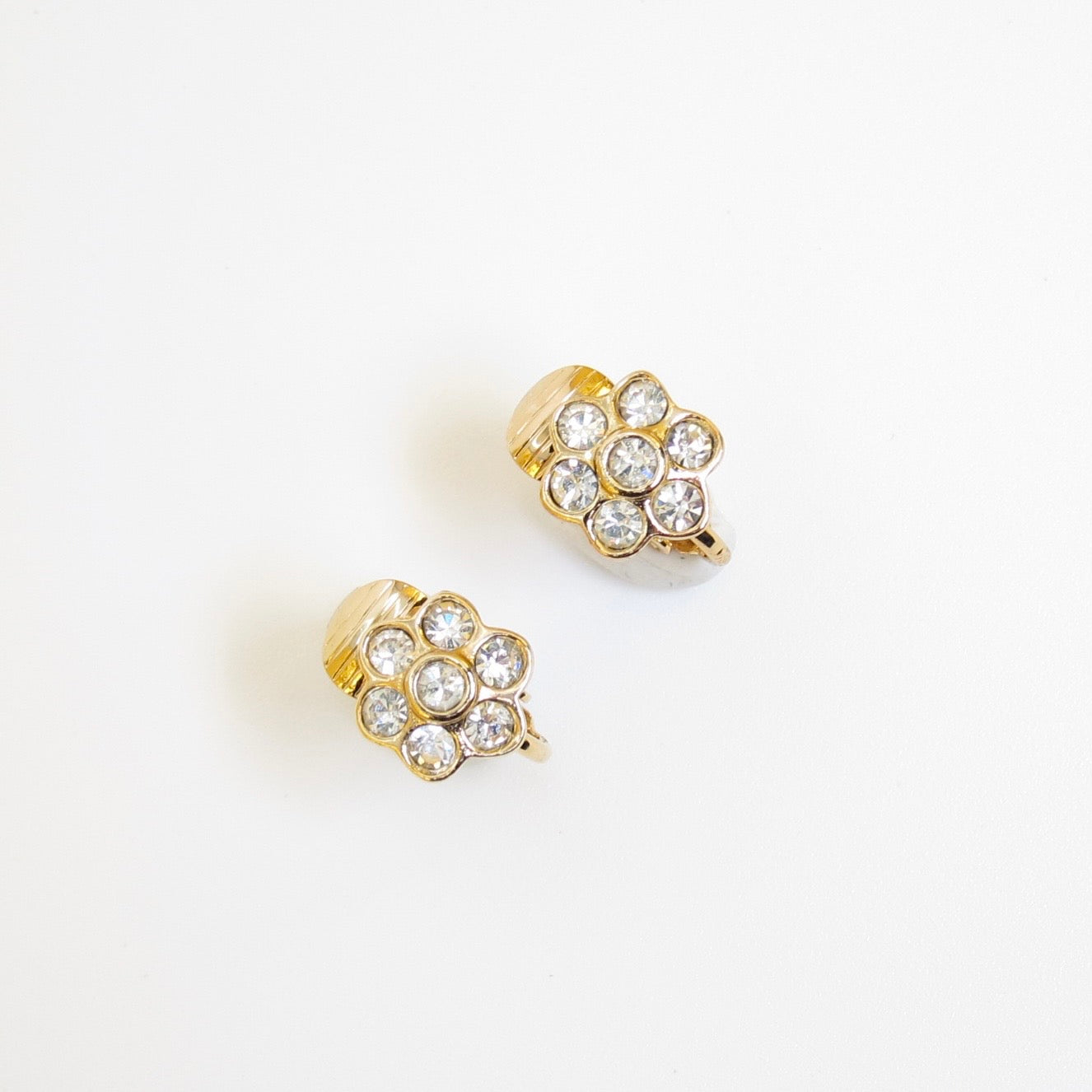 Christian Dior Vintage Crystal Flower Clip-On Earrings