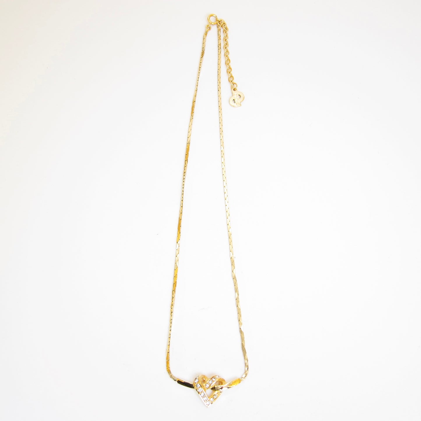 Christian Dior Vintage Heart Motif with Rhinestone Golden Necklace