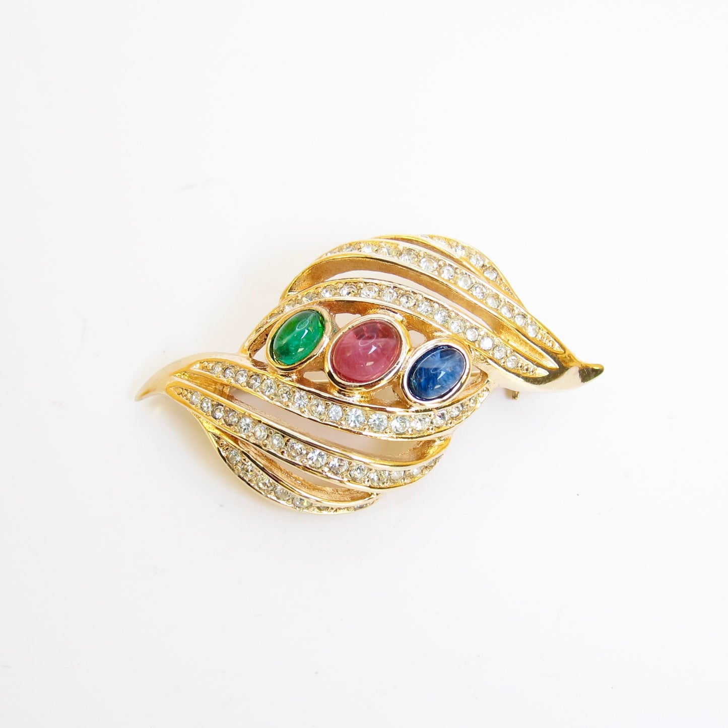 Christian Dior Vintage Multi Color Stone Golden Brooch