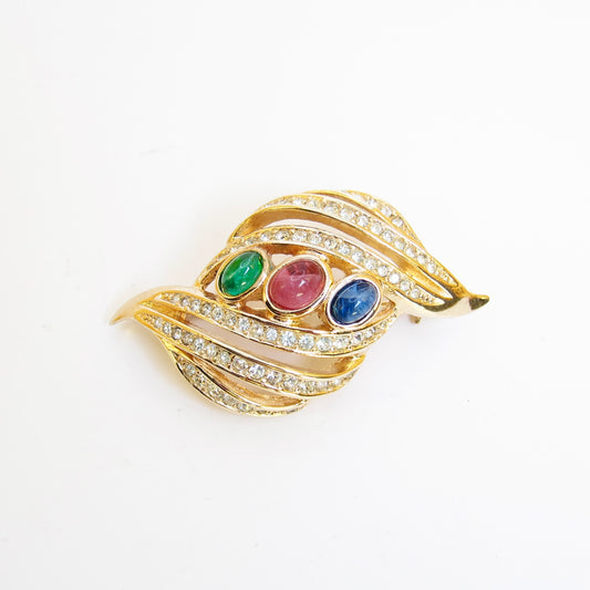 Christian Dior Vintage Multi Color Stone Golden Brooch