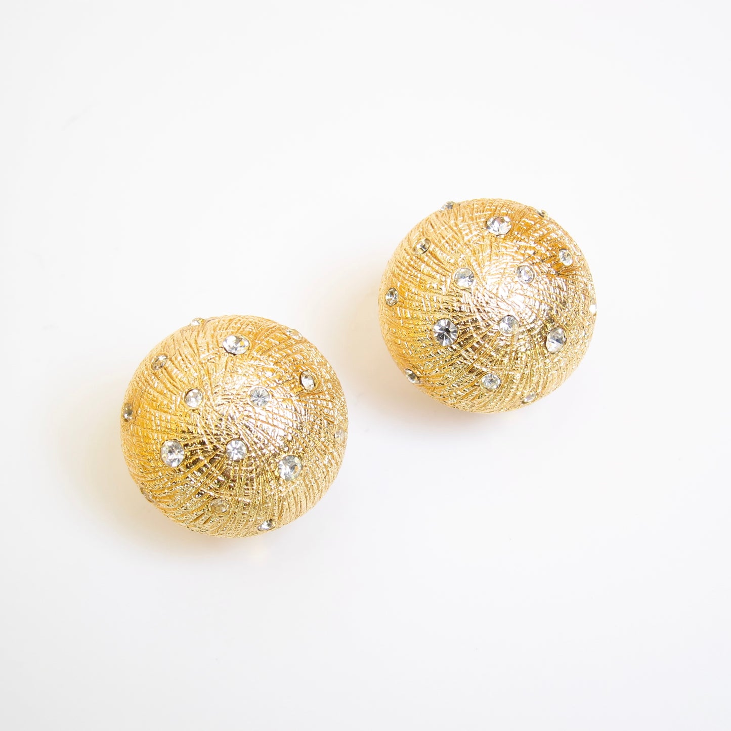 Christian Dior Vintage Round Shape Rhinestone Golden Clip-on Earrings