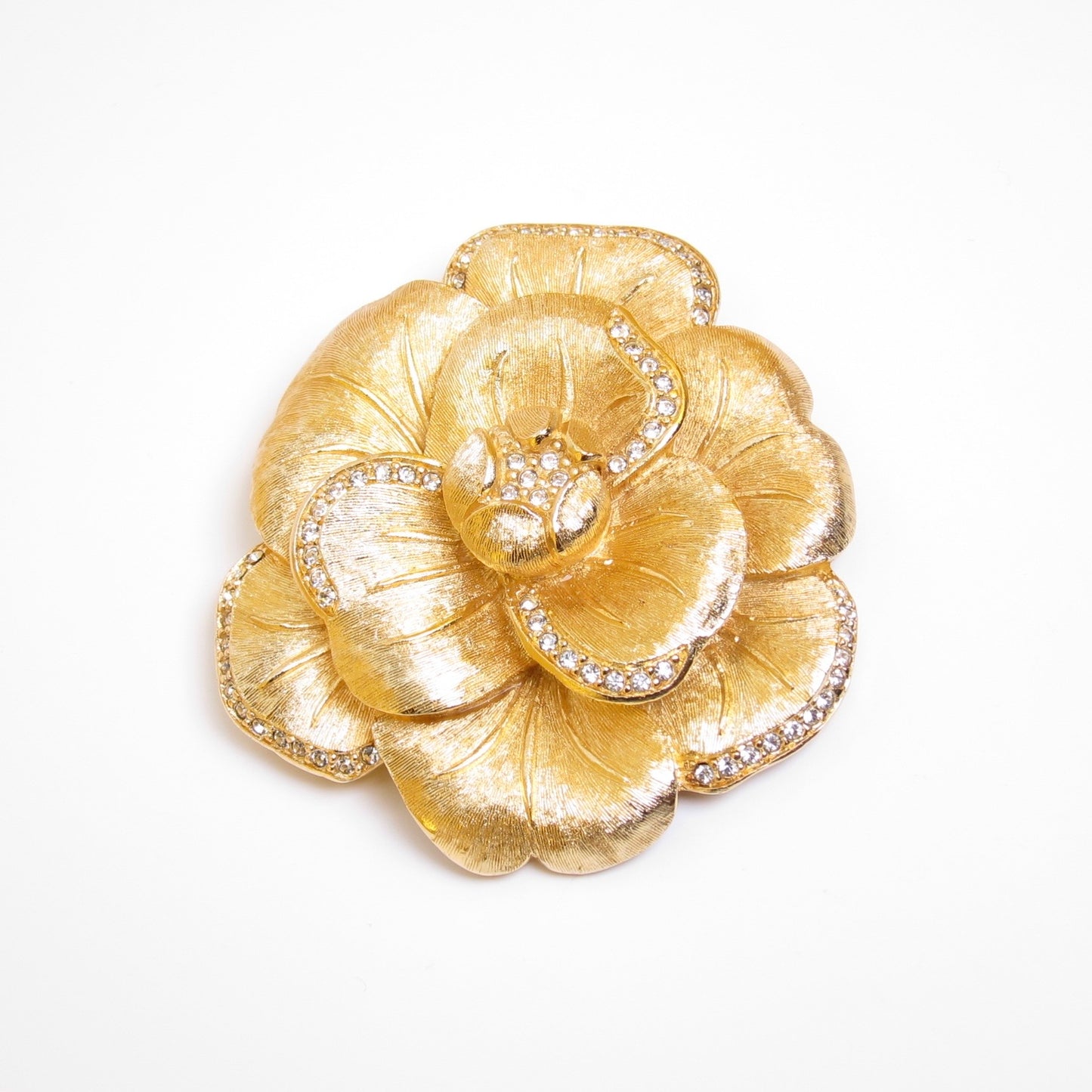 Christian Dior Vintage Flower Motif with Rhinestone Golden Brooch