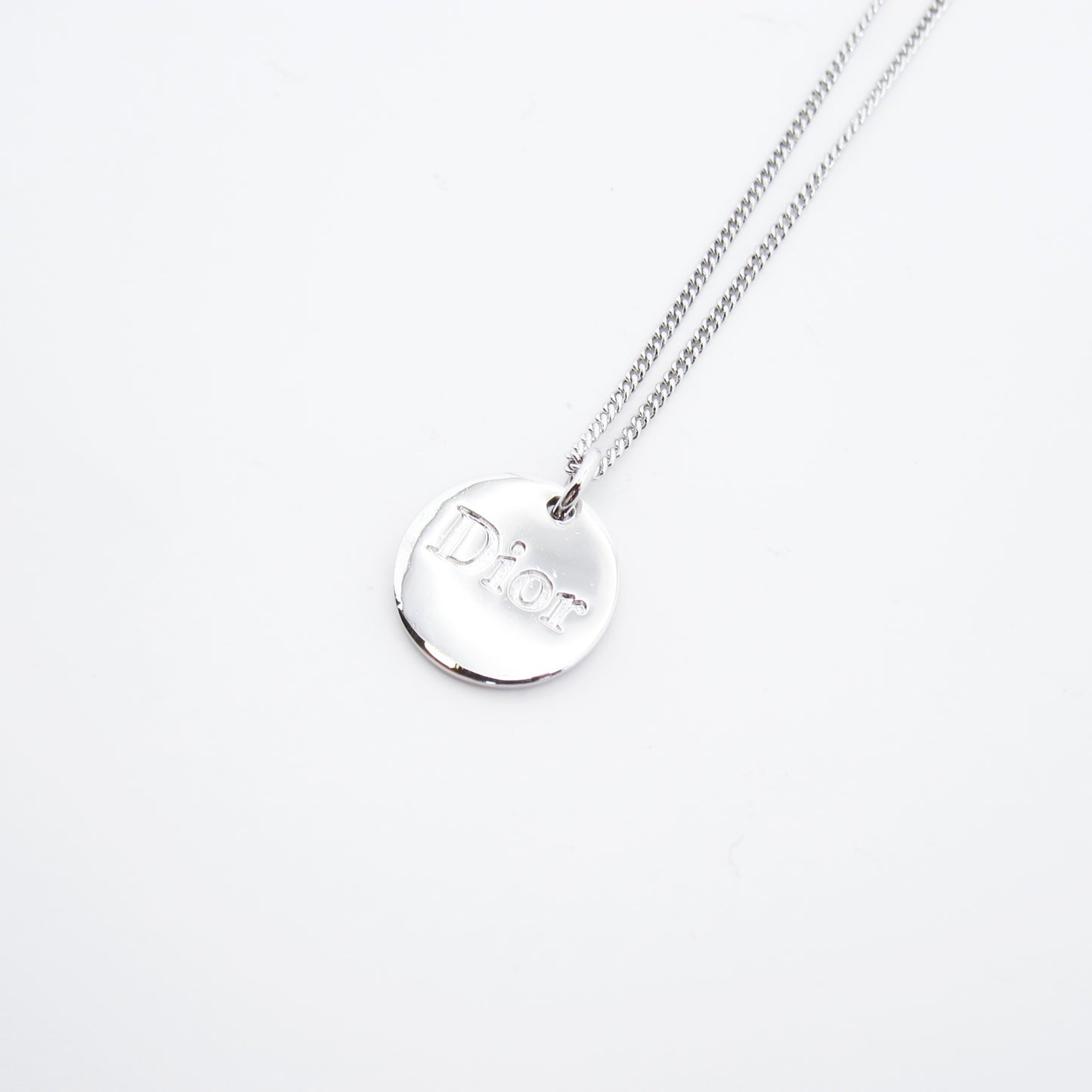 Christian Dior Vintage Dior Logo in Round Shape Silver Necklace