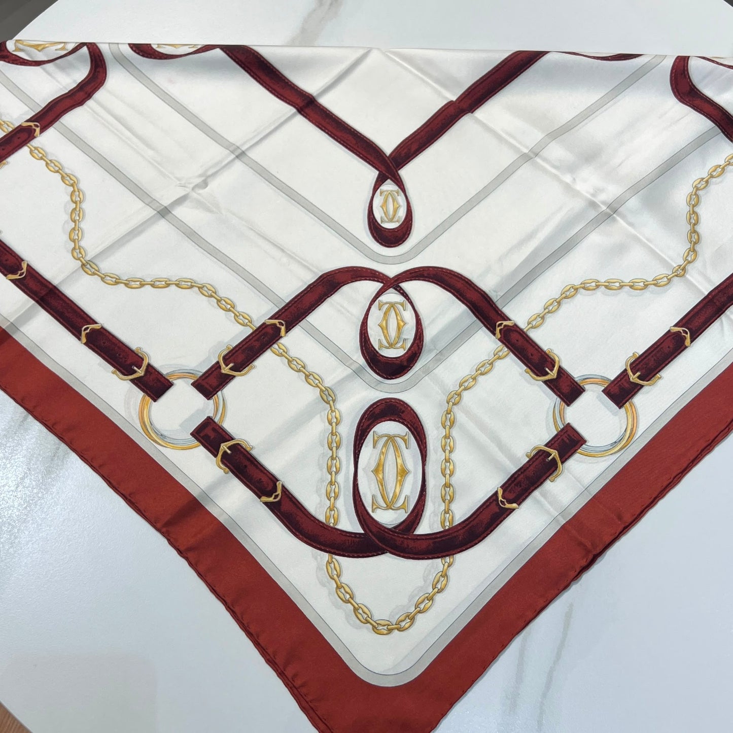 Cartier Vintage Must De Cartier Belt & Chain Motif Silk Square Scarf