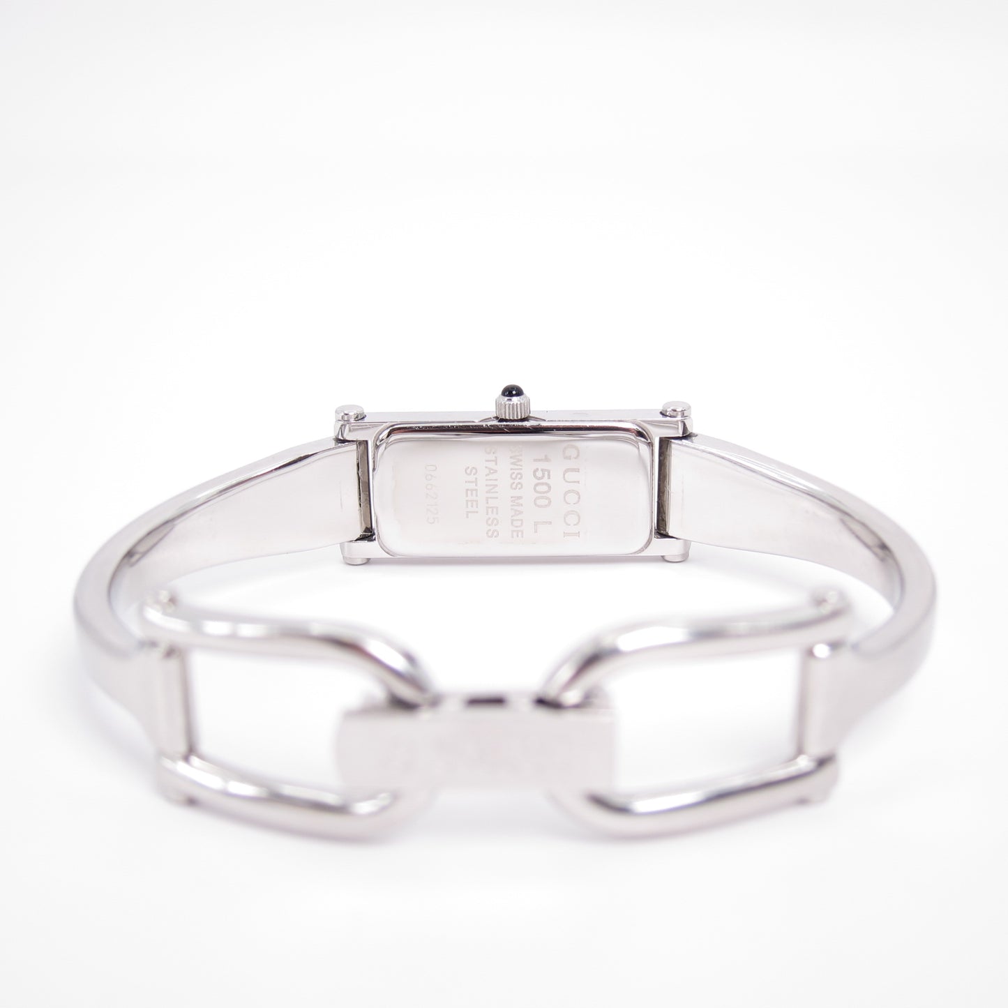 Gucci Vintage Rectangle Black Face Silver Bangle Watch