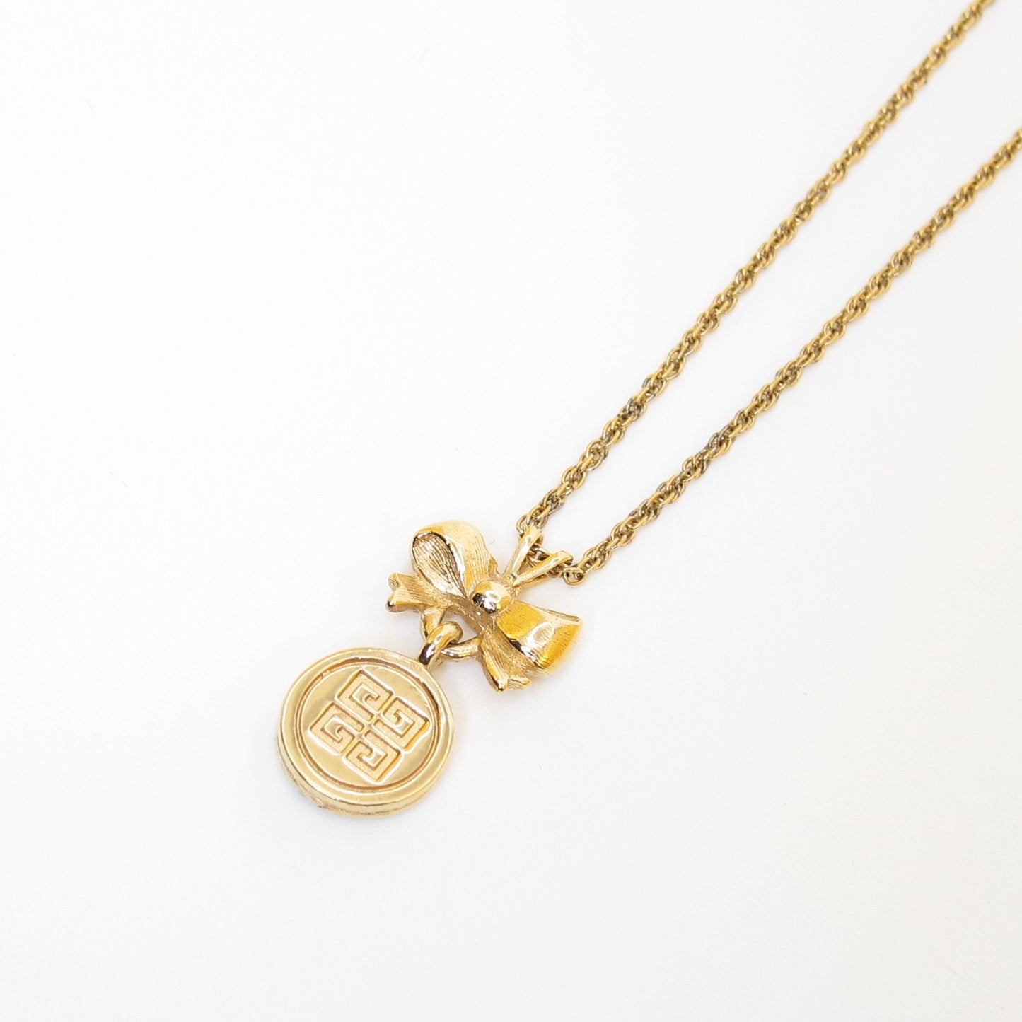Givenchy Vintage 4G Logo In Circle and Ribbon Golden Necklace