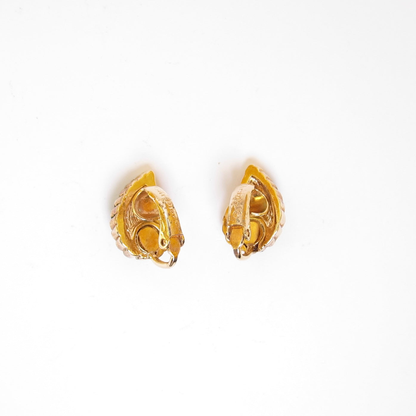 Christian Dior Vintage Pear Shaped Green Color Stone Golden Clip-on Earrings