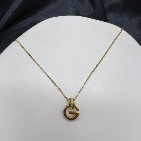 Givenchy Vintage Stylish Golden G Logo with Rhinestone Color Necklace