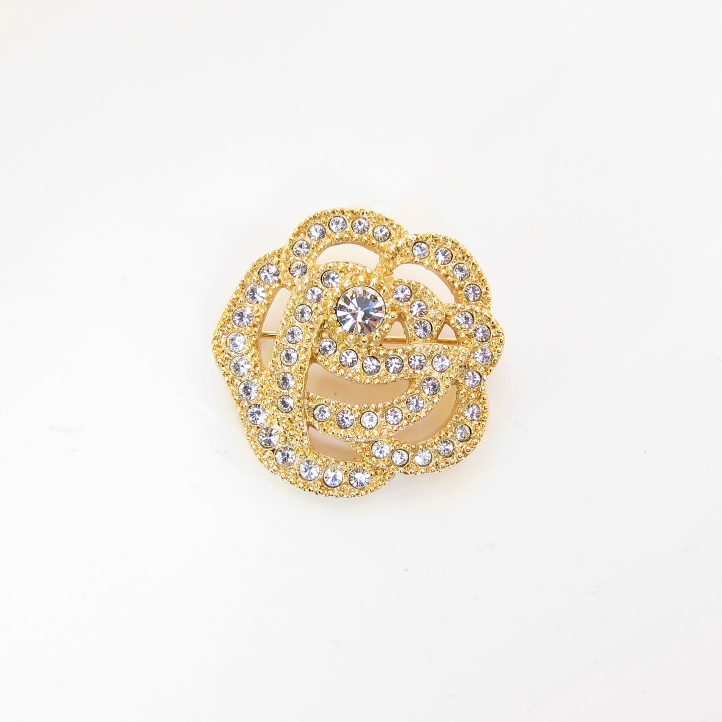 Christian Dior Vintage Flower Motif with Rhinestone Golden Brooch
