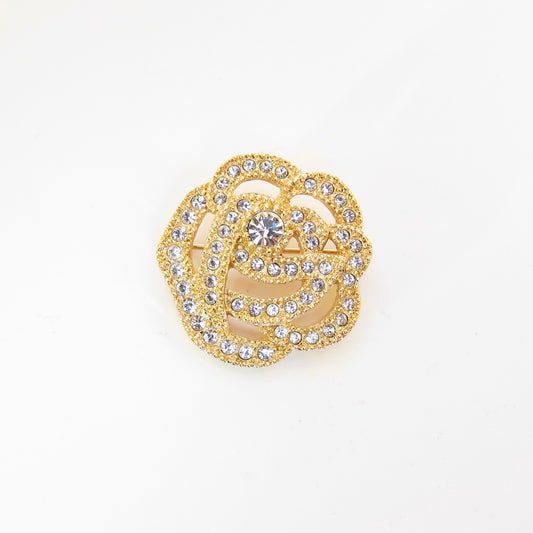 Christian Dior Vintage Flower Motif with Rhinestone Golden Brooch