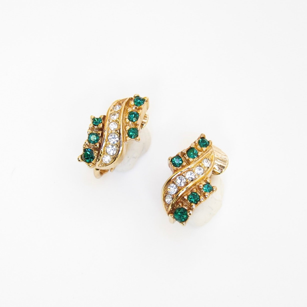 Christian Dior Vintage Green Crystal Wave Clip-On Earrings