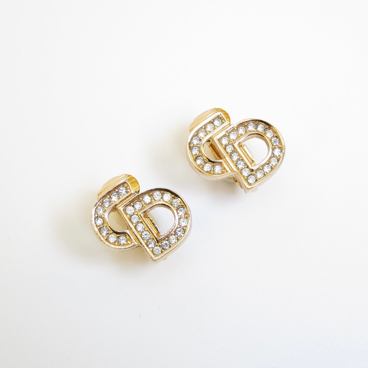 Christian Dior Vintage Pavé CD Logo Gold-Tone Clip-On Earrings