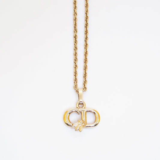 Christian Dior Vintage CD Logo with Bee Golden Necklace