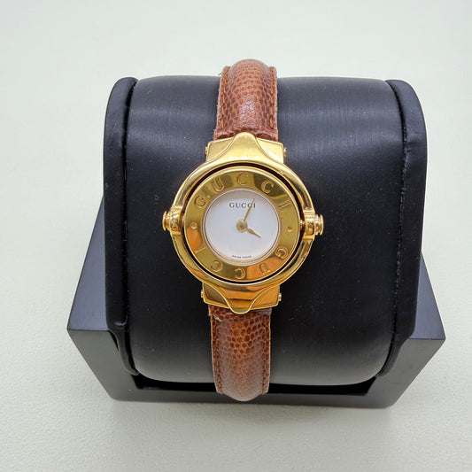 Gucci Vintage Double Face Brown Leather Bangle Watch