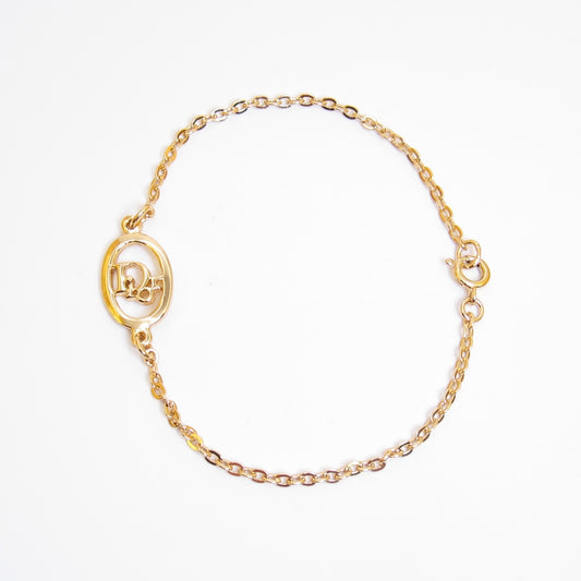 Christian Dior Vintage Dior Logo in Oval Shaped Golden Bracelet