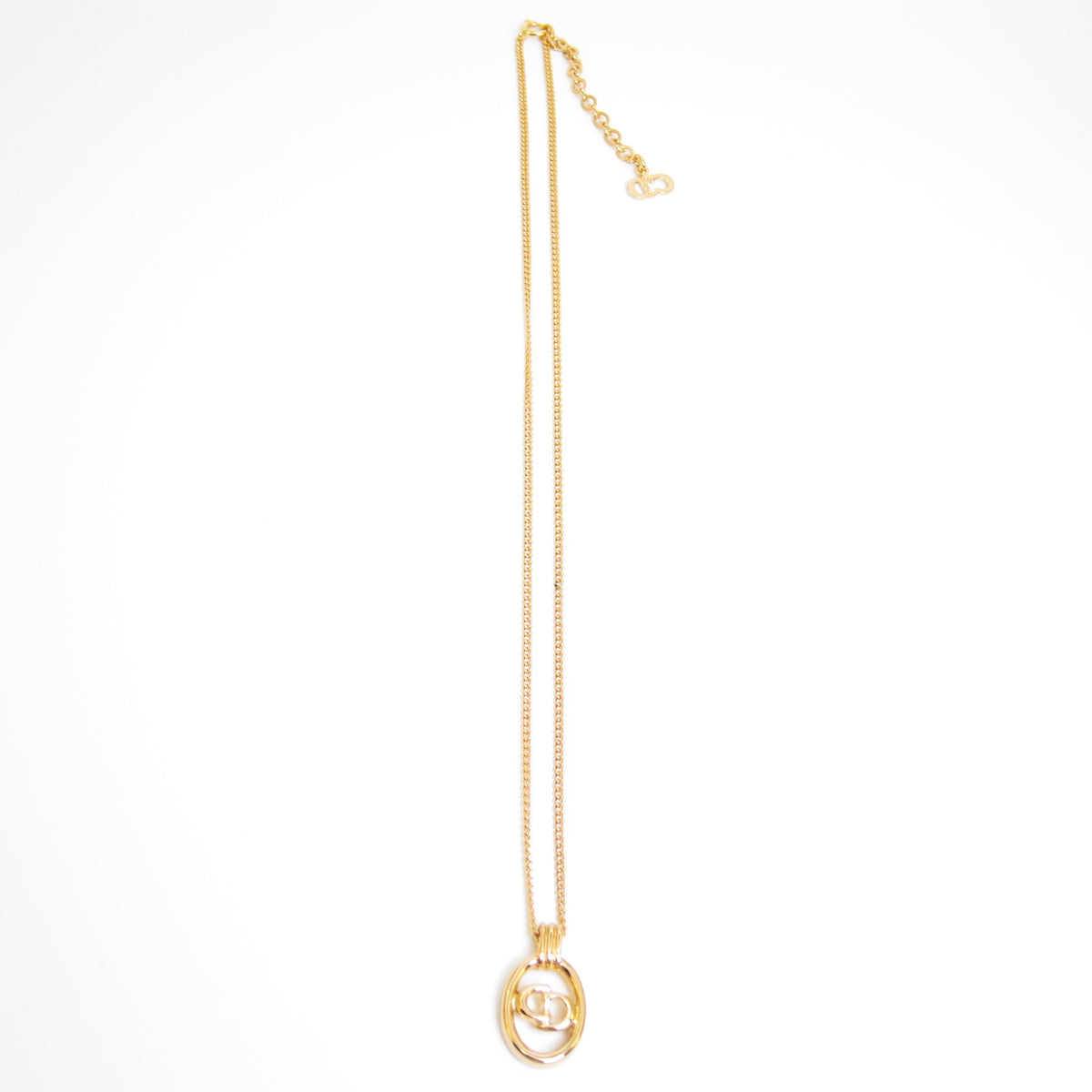 Christian Dior Vintage Oval CD Logo Gold-Tone Necklace