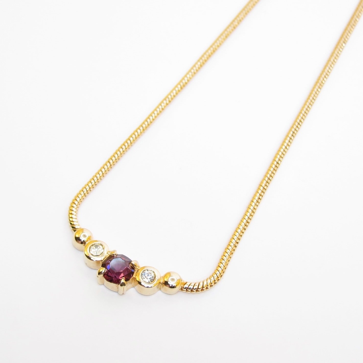 Christian Dior Vintage Plum Stone and Rhinestone Golden Necklace