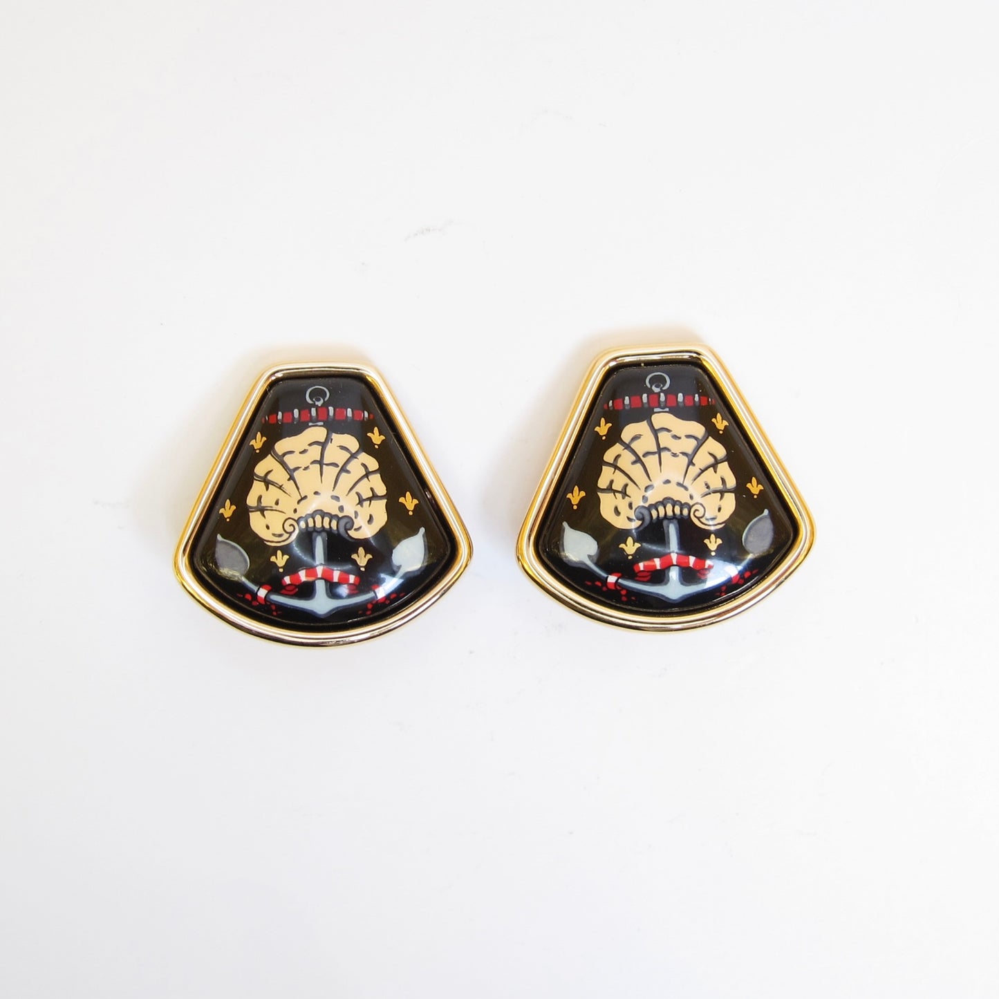 Hermes Vintage Black Enamelled Golden Clip-on Earrings