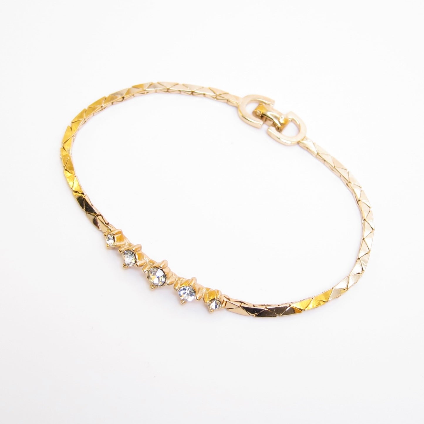 Christian Dior Vintage Rhinestone Motif Golden Bracelet