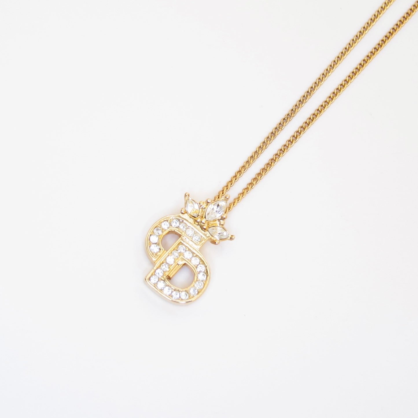 Christian Dior Vintage CD Logo with Rhinestone Golden Necklace
